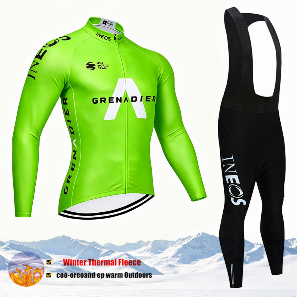 Cycling Gear Brands - Radtrikot-Sets, Winter-Thermo-Fleece-Radtrikot, Latzhose, Langarm-Radbekleidung, Fahrradbekleidung, Maillot,